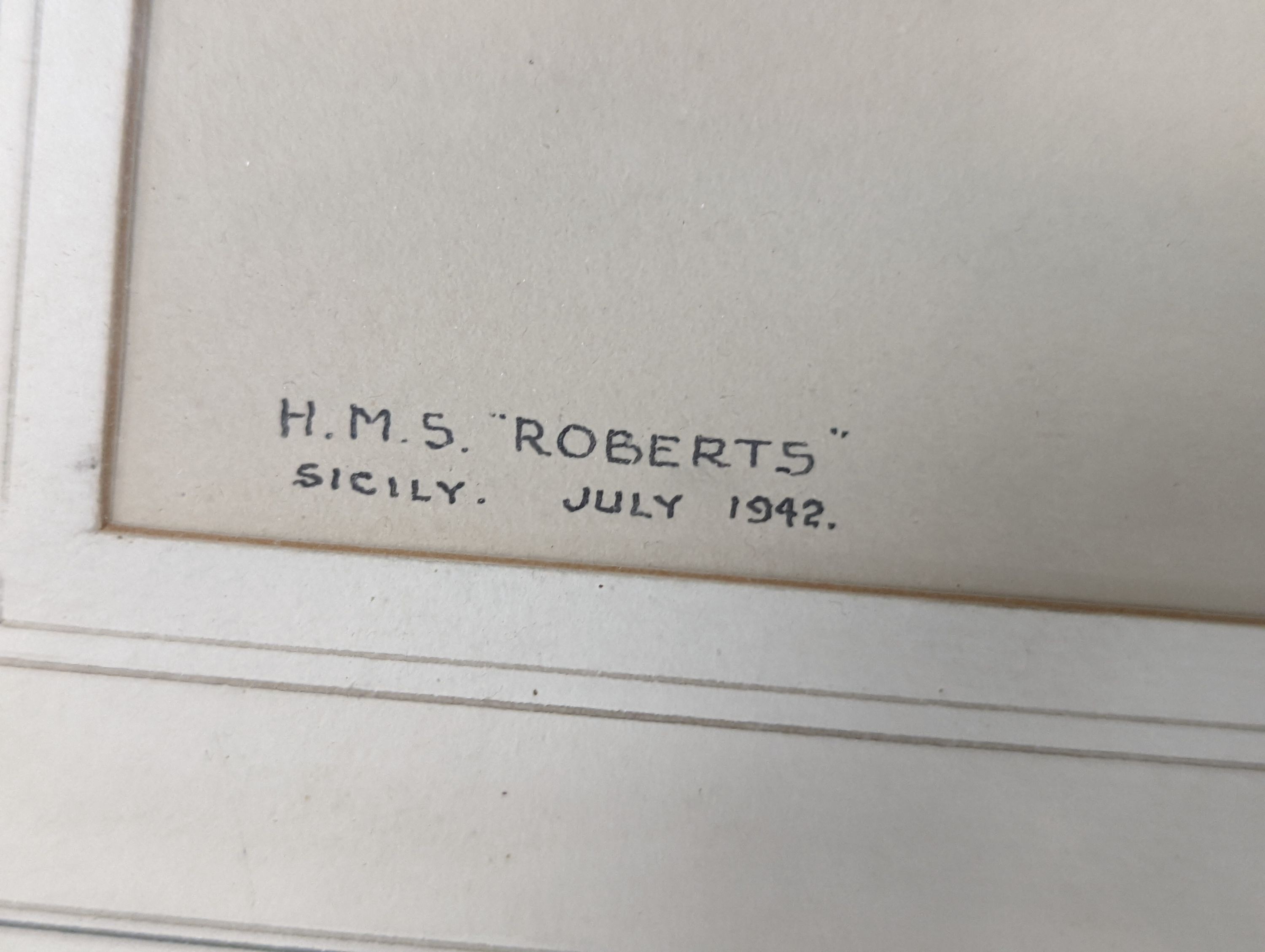 Eric Tuffnell (1888-1978), watercolour, 'HMS Roberts, Sicily July 1942', signed, 25 x 37cm